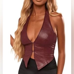 NWT SOLY HUX Women's PU Leather Halter Tank Tops Asymmetrical Vest Sz.L